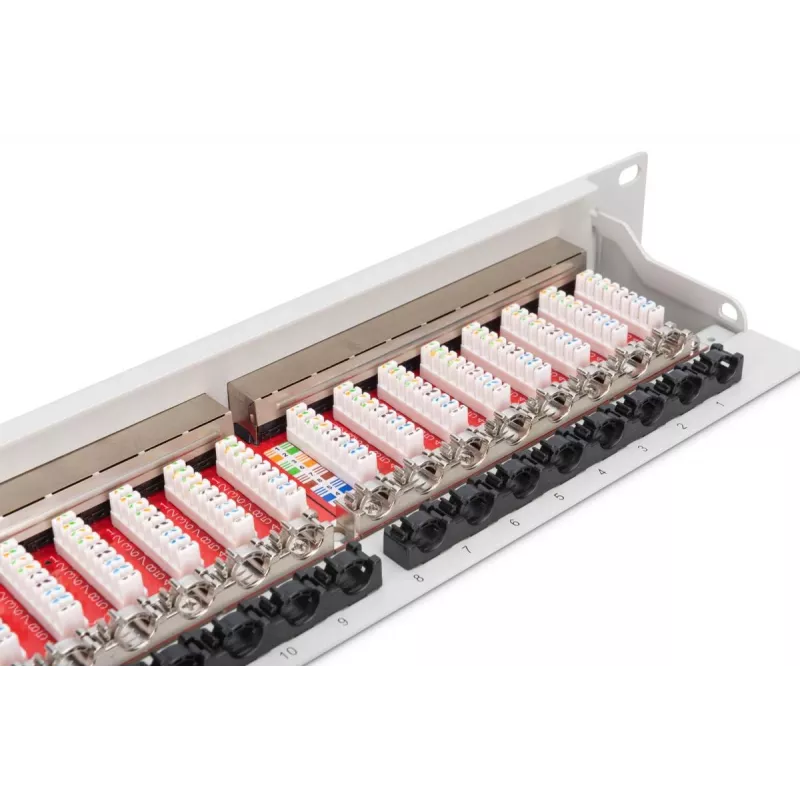 DIGITUS DN-91624S-EA 19-Zoll Patchpanel, CAT6A Klasse EA, geschirmt, 24-Port RJ45, LSA, 1HE, Lichtgrau RAL 7035