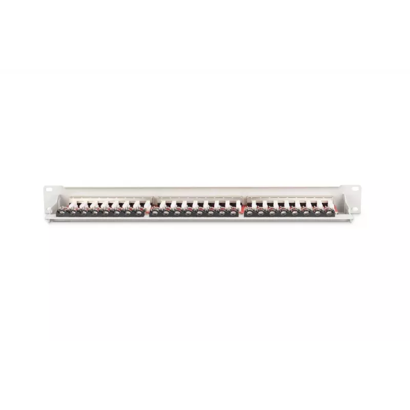 DIGITUS DN-91624S-EA 19-Zoll Patchpanel, CAT6A Klasse EA, geschirmt, 24-Port RJ45, LSA, 1HE, Lichtgrau RAL 7035
