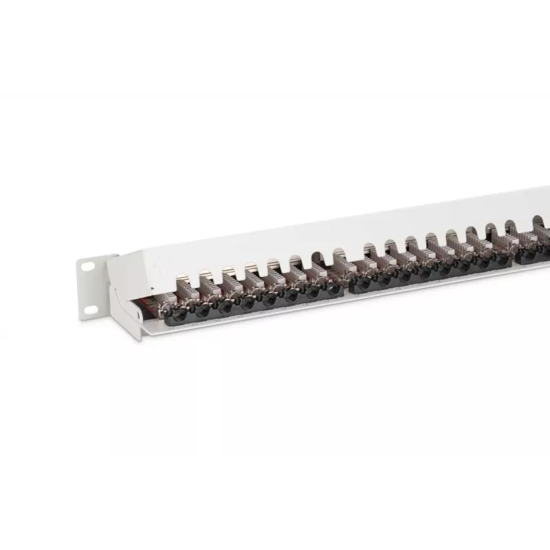 DIGITUS DN-91624S-EA 19-Zoll Patchpanel, CAT6A Klasse EA, geschirmt, 24-Port RJ45, LSA, 1HE, Lichtgrau RAL 7035