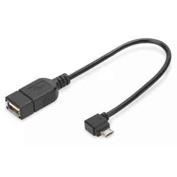 DIGITUS USB 2.0 Adapterkabel, OTG, Typ Micro B - A M/F, 15 cm, USB 2.0 konform, rechtwinklig, Schwarz
