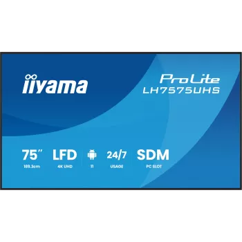 iiyama LH7575UHS-B2AG Signage Display Digital Signage Flachbildschirm 190,5 cm (75 Zoll) LCD Wi-Fi 500 cd/m² 4K Ultra HD Schwarz Integrierter Prozessor Android 11 24/7