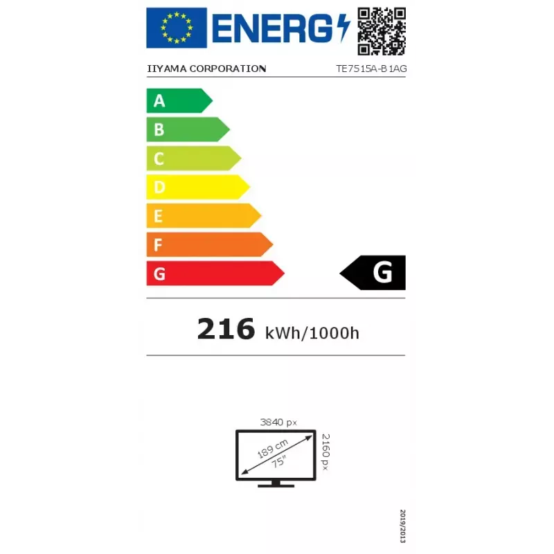 Digital-Signage-Flachbildschirm iiyama TE7515A-B1AG 74,5 Zoll Touchscreen 4K Ultra HD