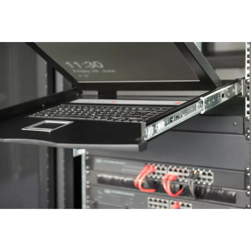 DIGITUS Modularisierte 48,3 cm (19 Zoll) TFT-Konsole mit 1-Port KVM, RAL 9005 schwarz - Qwerty US