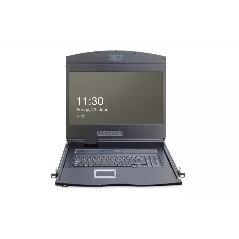 DIGITUS Modularisierte 48,3cm (19 Zoll) TFT-Konsole mit 8-Port-KVM, RAL 9005 schwarz - Qwertzu Deutsch