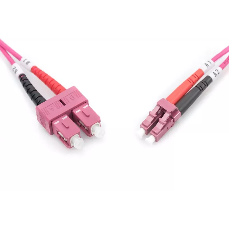 DIGITUS Glasfaser-Patchkabel, LC auf SC Multimode OM4 - 50/125 µ, Duplex, Farbe RAL4003, Länge 2 m