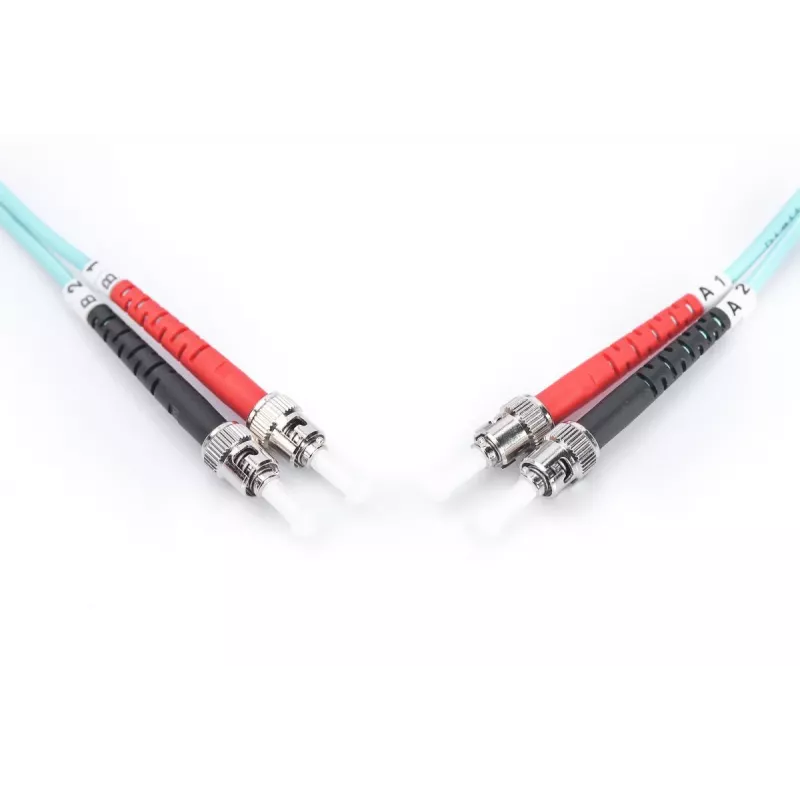 DIGITUS Glasfaser-Patchkabel, ST zu ST Multimode 50/125 µ, Duplex Länge 10 m, Klasse OM3