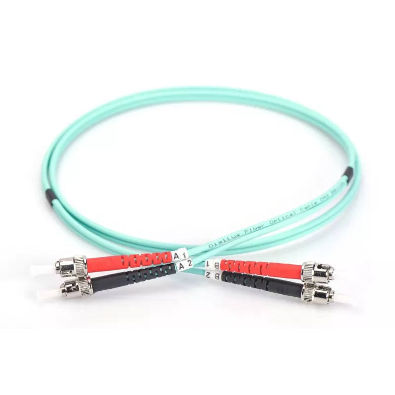 DIGITUS Glasfaser-Patchkabel, ST zu ST Multimode 50/125 µ, Duplex Länge 10 m, Klasse OM3