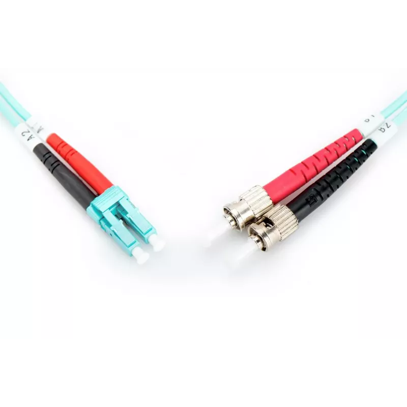 DIGITUS Glasfaser-Patchkabel, LC auf ST Multimode 50/125 µm, Duplex Länge 2m Klasse OM3