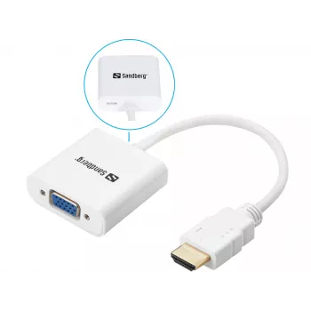Sandberg HDMI-zu-VGA-Konverter, VGA (D-Sub), HDMI Typ A (Standard), Stecker, Buchse, Weiß, RoHS