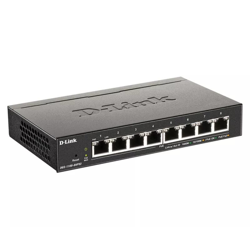 D-Link DGS-1100-08PV2 Managed L2/L3 Gigabit Ethernet (10/100/1000) Power over Ethernet (PoE) Schwarz