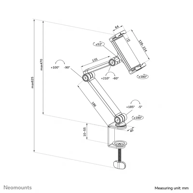 Neomounts DS15-545BL1 Tablet-Halterung Tischklemme 4,7-12,9 Zoll - universell - vollbeweglich