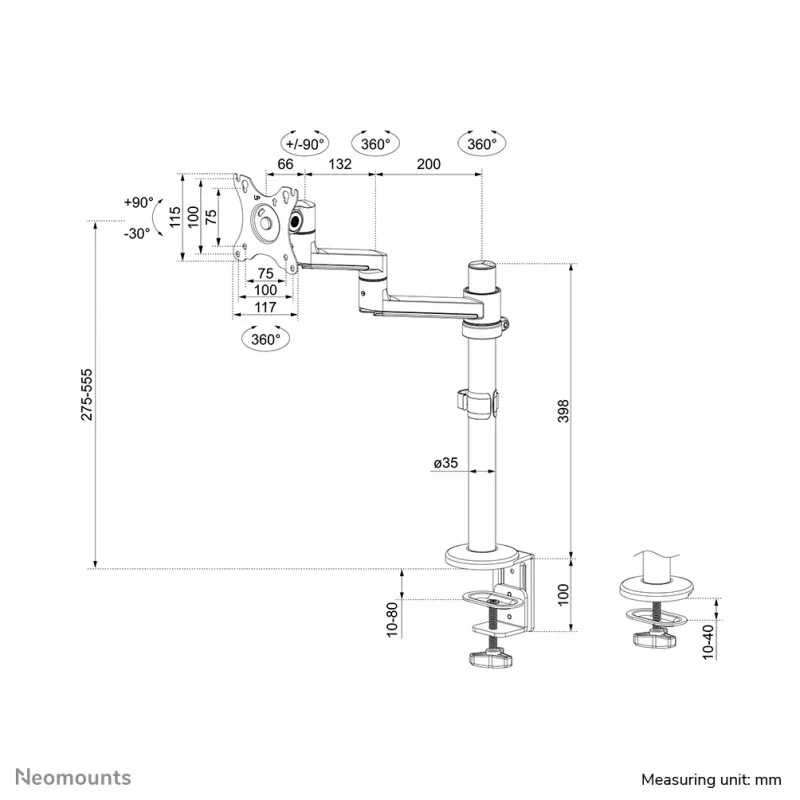 Neomounts DS60-425BL1 Monitorarm 17-27 Zoll - platzsparend
