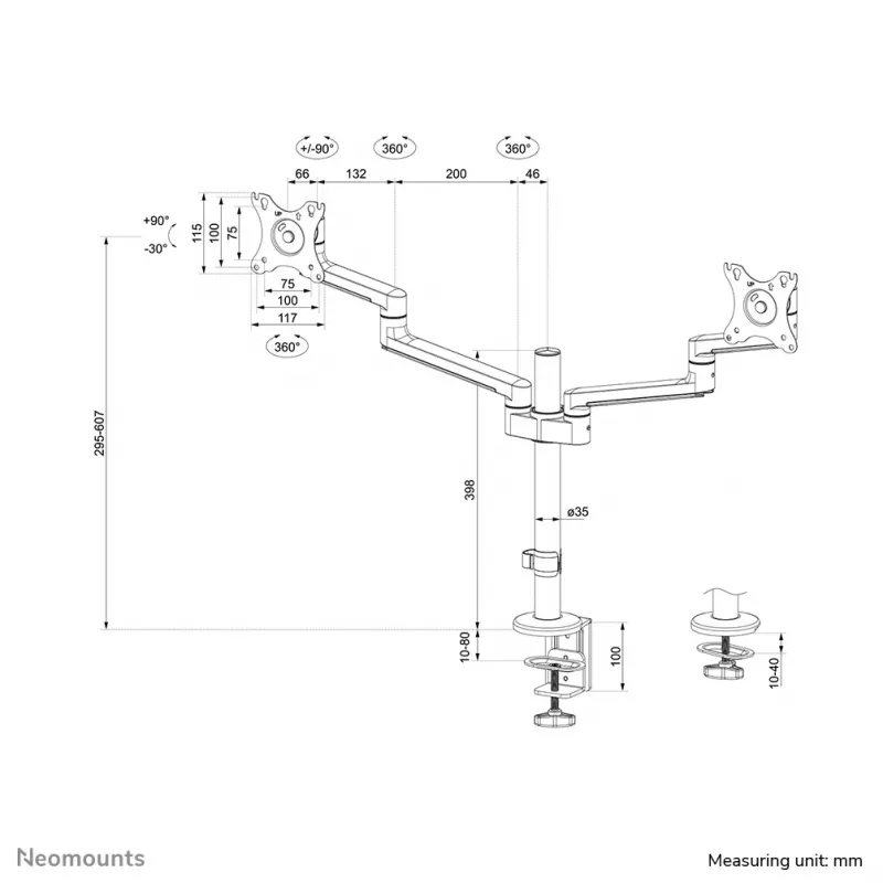 Neomounts DS60-425WH2 Monitorhalterung 17-27 Zoll - platzsparend