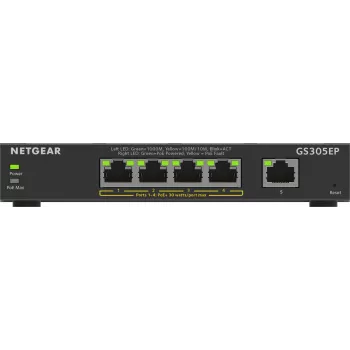 NETGEAR 5-Port Gigabit Ethernet PoE+ Plus Switch (GS305EP) Managed L2/L3 Gigabit Ethernet (10/100/1000) Power over Ethernet (PoE) Schwarz
