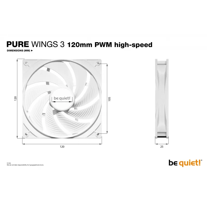 be quiet Pure Wings 3 120mm PWM high-speed Weiß Computer-Gehäuselüfter 12 cm 1 Stück