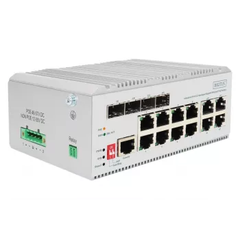 DIGITUS Gigabit Ethernet Netzwerk PoE Switch - 8 Port Industrial, L2 Managed, 4 SFP Uplink
