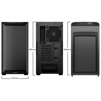 PC-Gehäuse bequiet! PURE BASE 501 Airflow Window MIDI Tower — ATX, gehärtetes Glas, 3x140/240 mm Unterstützung, 2x3,5 Zoll + 5x2,5 Zoll, USB-A x2, USB-C x1