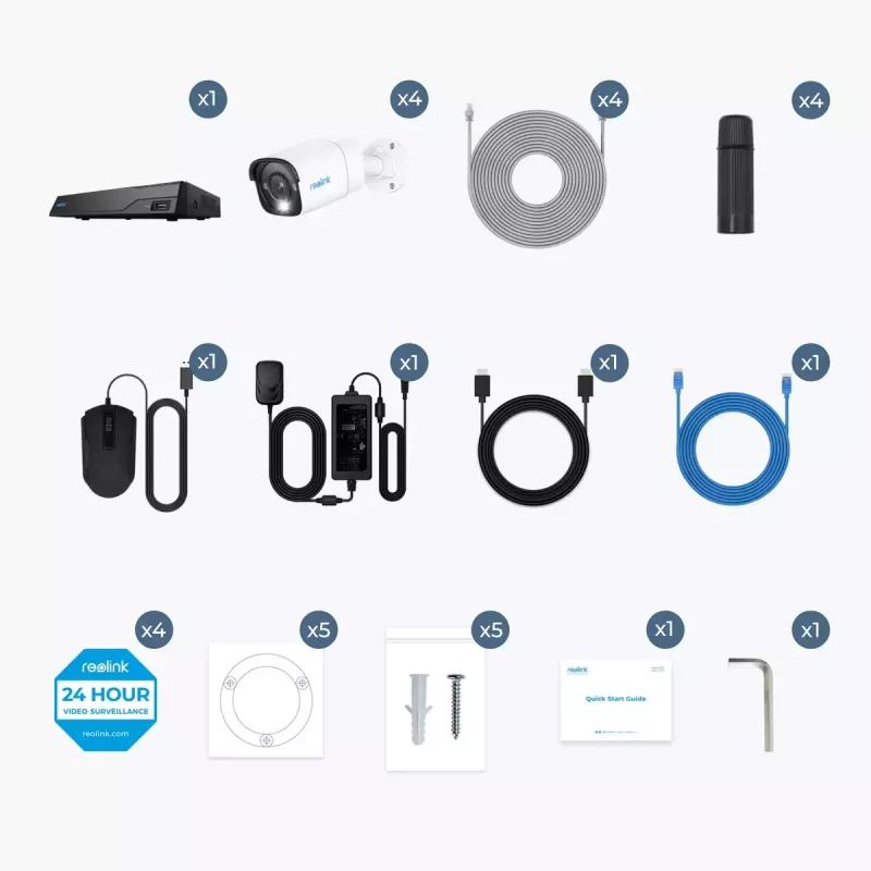 Reolink NVS8-8MB4 (PS4KB01-8) PoE-Videoüberwachungsset, 8-Kanal-NVR mit 2 TB HDD + 4 Kameras, 8 MP 4K (3840x2160)
