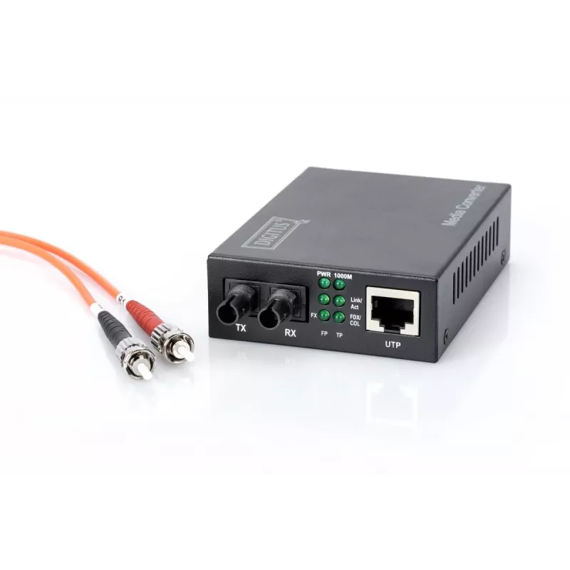 DIGITUS DN-82110-1 Gigabit Medienkonverter, Multimode 10/100/1000Base-T auf 1000Base-SX, RJ45 auf ST, 850 nm, bis zu 0,5 km