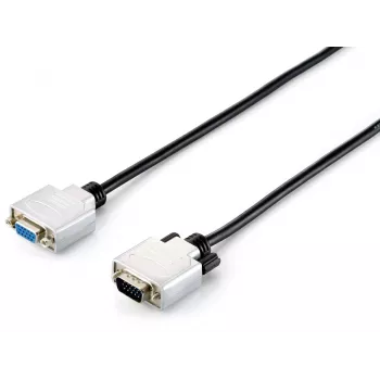 Equip HD15 VGA-Verlängerungskabel, 3m, 3 m, VGA (D-Sub), VGA (D-Sub), Stecker, Buchse, Schwarz, Silber