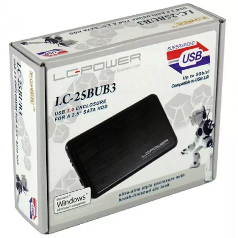 LC-Power LC-25BUB3 2,5-Zoll-SATA-HDD-Gehäuse, USB 3.0, Aluminium/Schwarz