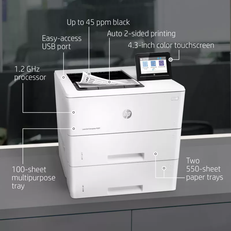 HP LaserJet Enterprise M507x, Laser, 1200 x 1200 DPI, A4, 43 ppm, Duplexdruck, netzwerkfähig