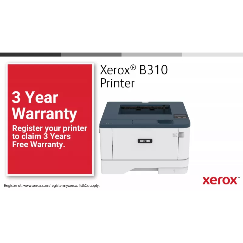 Xerox B310 A4 40ppm Wireless Duplex Printer PS3 PCL5e/6 2 Trays Total 350 Sheets
