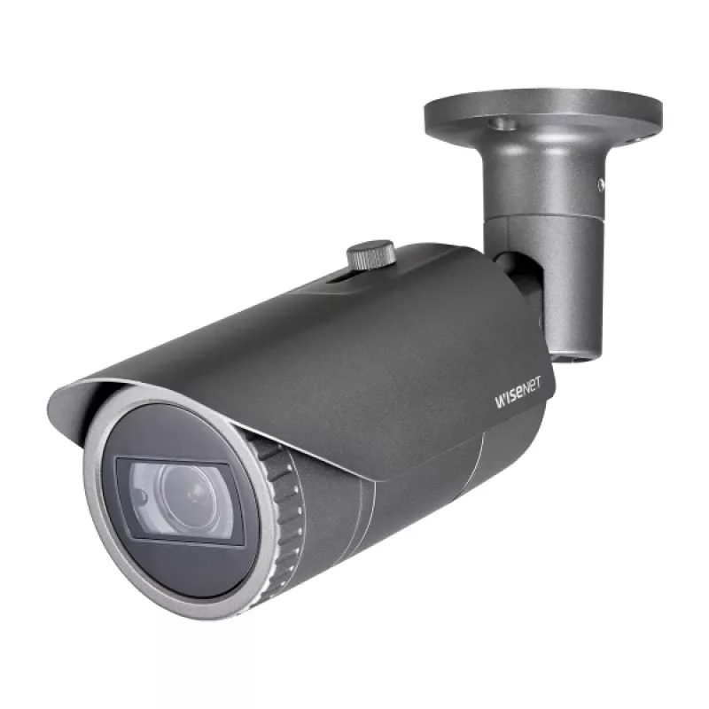 Hanwha Vision QNO-7082R WiseNet Q Outdoor-IP-Bullet-Kamera, 4 MP, 3,2–10 mm, 3,1-fach optischer Zoom, Tag/Nacht, grau