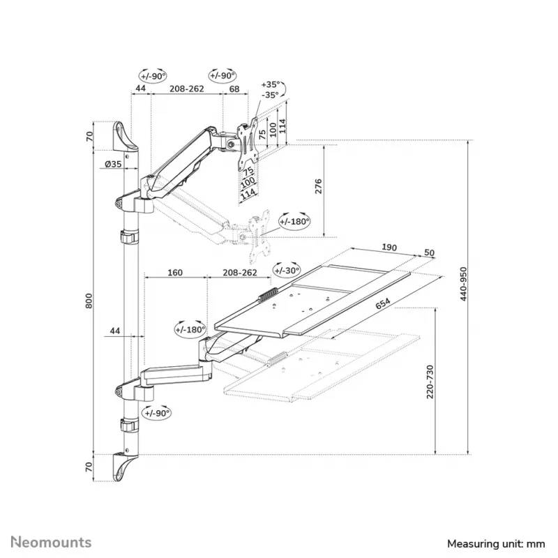 Wandmontierte Sit-Steh-Workstation Neomounts WL90-325BL1 max. Gewicht 9 kg
