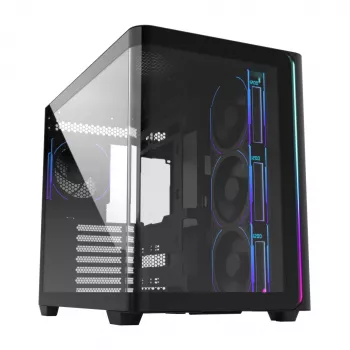 FSP M580-BP Plus Gehäuse Midi Tower mITX, mATX Schwarz ARGB, Midi Tower, PC, Schwarz, ATX, micro ATX, Mini-ITX, Glas, SPCC, 16 cm