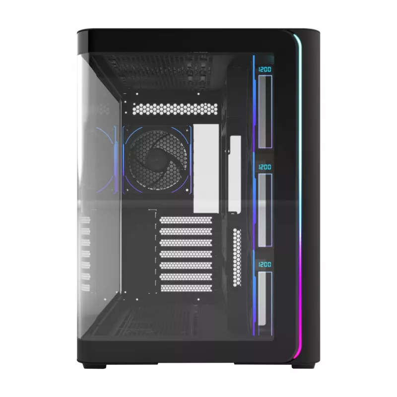 FSP M580-BP Plus Midi-Tower PC-Gehäuse, ATX/mATX/Mini-ITX, ARGB, Tempered Glass, 4x 120-mm-Lüfter, Schwarz
