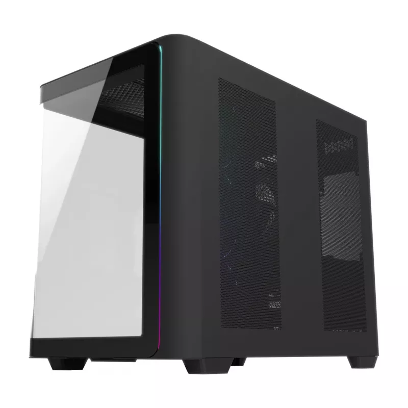 FSP M580-BP Plus Midi-Tower PC-Gehäuse, ATX/mATX/Mini-ITX, ARGB, Tempered Glass, 4x 120-mm-Lüfter, Schwarz