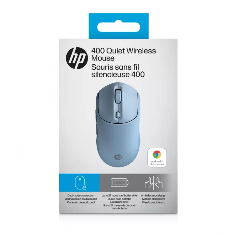 HP 400 Leise blaue kabellose Maus, beidhändig, RF Wireless + Bluetooth, 6000 DPI, Blau