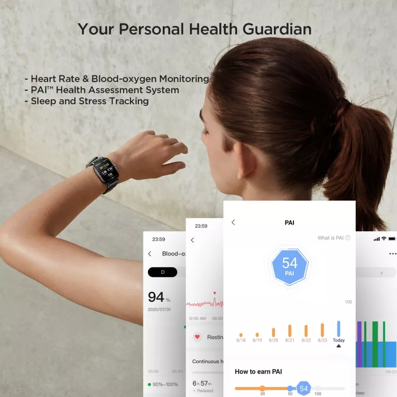 Amazfit GTS 2 Smartwatch, 4,19 cm (1,65 Zoll) AMOLED, 43 mm, GPS, Bluetooth-Telefonie, 5 ATM, Midnight Black