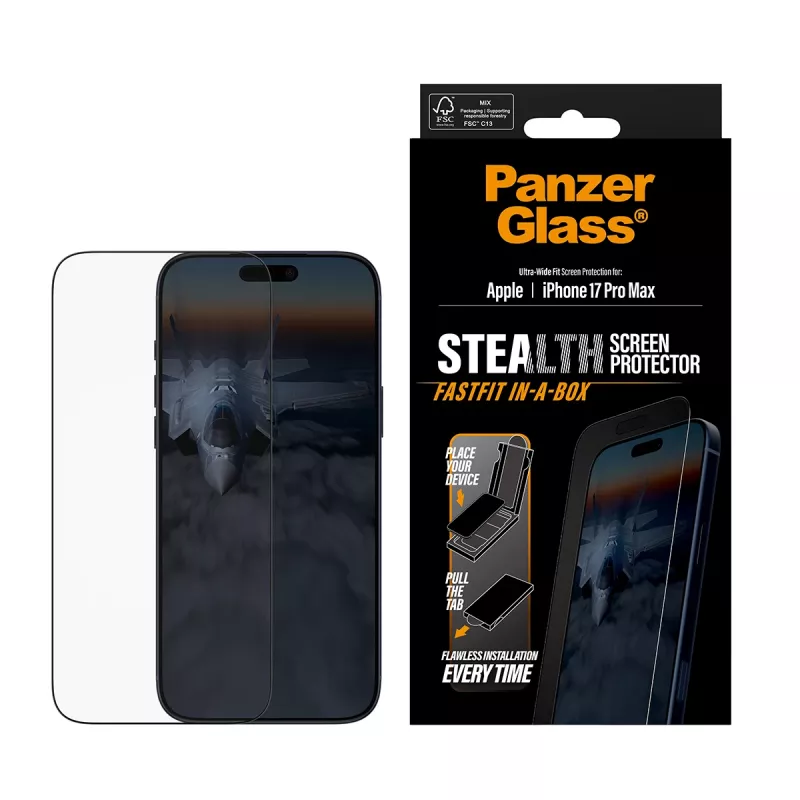 PanzerGlass ® Stealth Displayschutz iPhone 17 Pro Max | Ultra-Weit-Passform mit FASTFIT IN-A-BOX