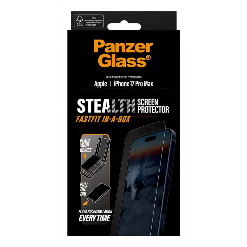 PanzerGlass ® Stealth Displayschutz iPhone 17 Pro Max | Ultra-Weit-Passform mit FASTFIT IN-A-BOX