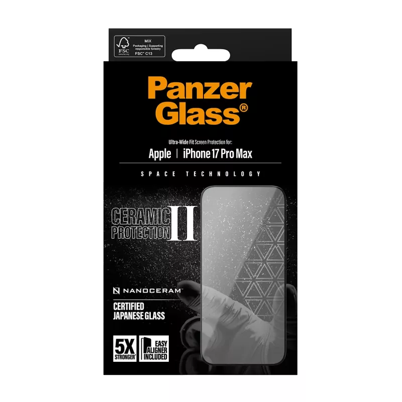PanzerGlass ® Ceramic II Displayschutz iPhone 17 Pro Max | Ultra-Wide Fit mit EasyAligner