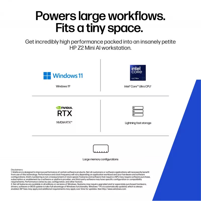 HP Z2 G1i Intel Core Ultra 5 245 16 GB DDR5-SDRAM NVIDIA RTX A400 Windows 11 Pro Mini PC Workstation KI-Workstation, KI-PC