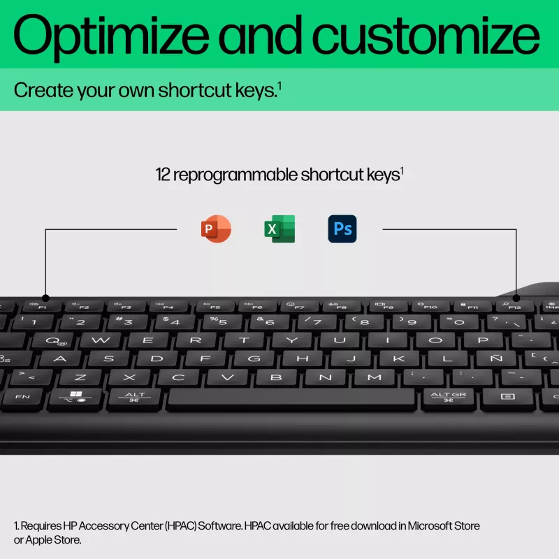 HP 475 Dual-Mode Wireless Keyboard, Full-size (100%), Wireless, RF Wireless + Bluetooth, Membrane, Schwarz