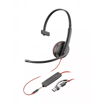 HP Poly Blackwire 3215 Monaurales USB-C-Headset +3,5-mm-Klinke +USB-C/A-Adapter (Bulk)