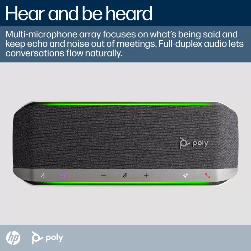 HP Poly Sync 40 Microsoft Teams Certified Speakerphone, Silver, Windows 10, Windows 11, MacOS, 30 h, RoHS, Federal Communications Commission (FCC), CE, 38 mm