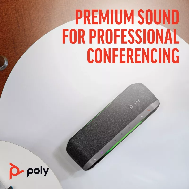 HP Poly Sync 40 Microsoft Teams Certified Speakerphone, Silver, Windows 10, Windows 11, MacOS, 30 h, RoHS, Federal Communications Commission (FCC), CE, 38 mm