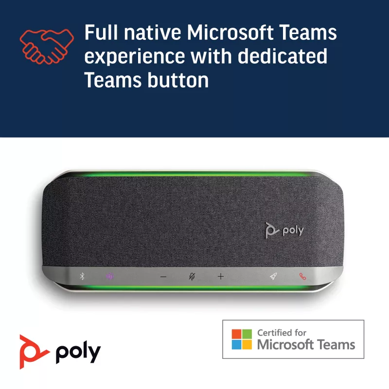 HP Poly Sync 40 Microsoft Teams Certified Speakerphone, Silver, Windows 10, Windows 11, MacOS, 30 h, RoHS, Federal Communications Commission (FCC), CE, 38 mm