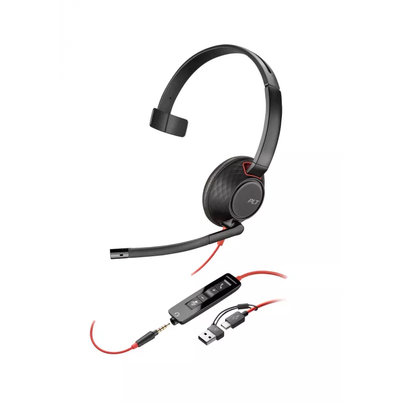 HP Poly Blackwire 5210 Monaural USB-C Headset +3.5mm Plug +USB-C/A Adapter (Bulk)