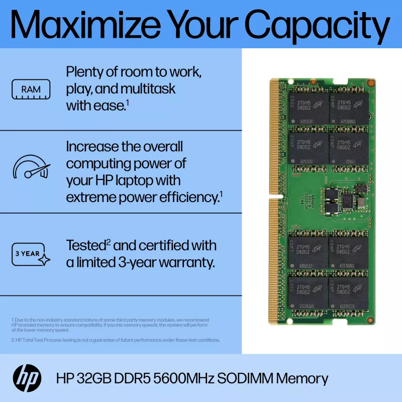 HP 32GB DDR5 5600 SODIMM Speicher, 32 GB, DDR5, 5600 MHz, 262-Pin SO-DIMM