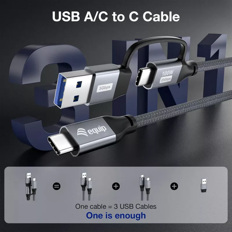 Equip 128433 USB-Kabel USB 3.2 Gen 2x2 3 m USB A/USB C USB C Schwarz