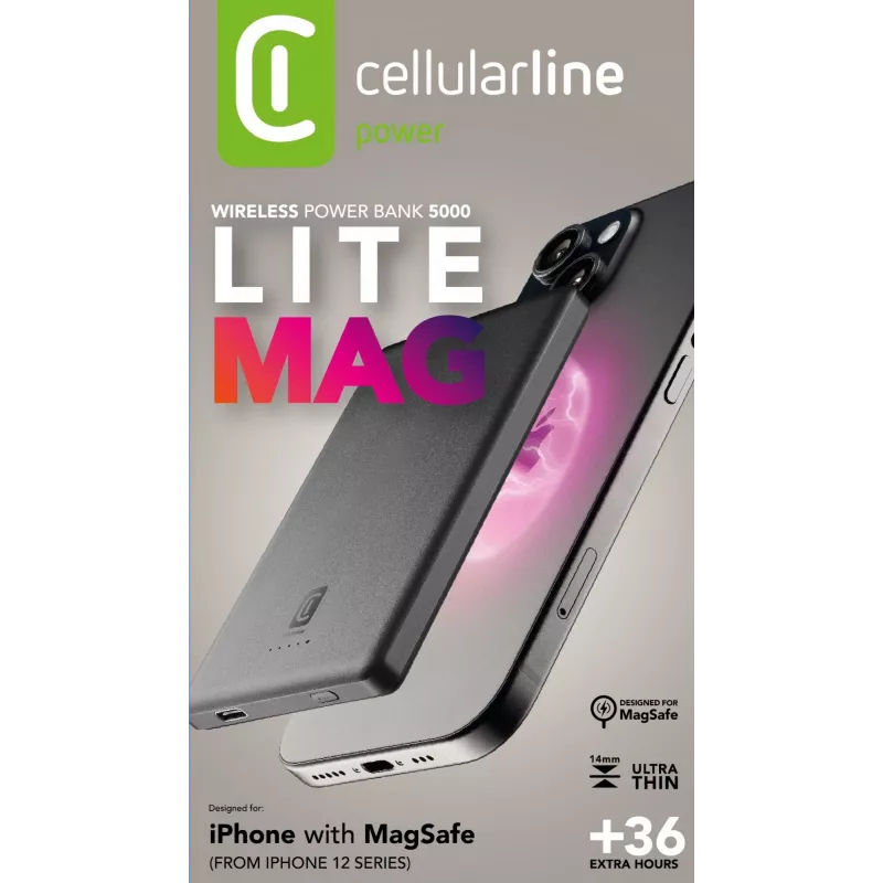 Cellularline Mag Lite 5000 5000mAh Kabellose Powerbank kompatibel mit MagSafe-Technologie