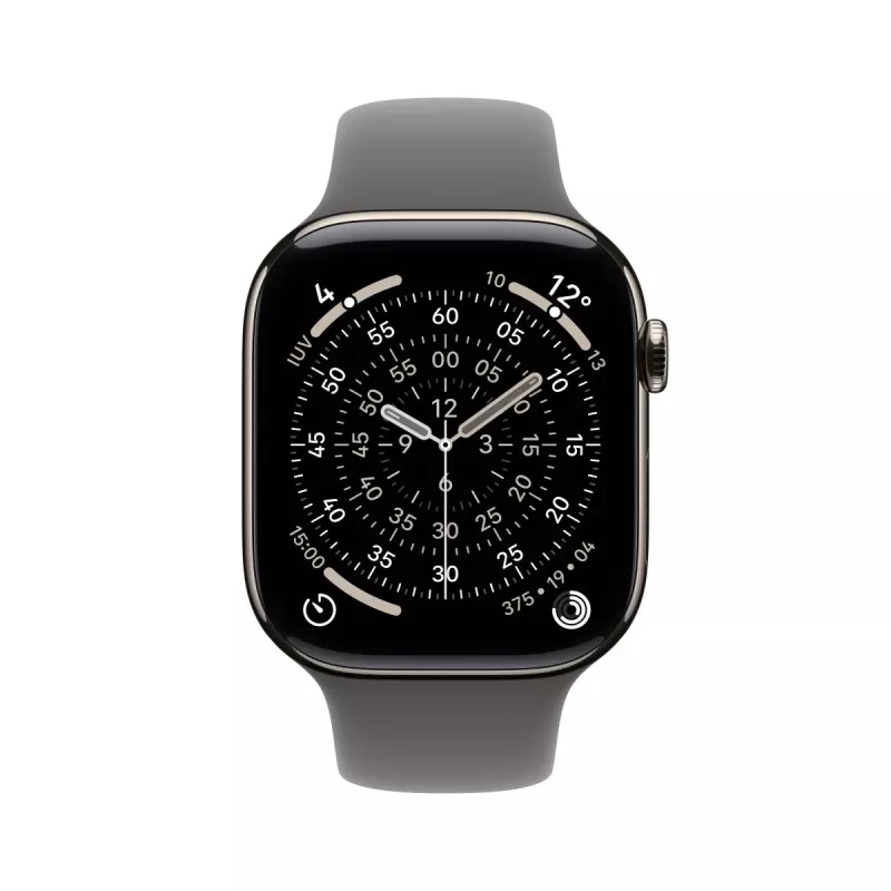 APPLE Watch Series 11 GPS + Cellular 42mm natürliches Titangehäuse mit Stone Grey Sport Armband S/M