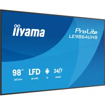iiyama LE9864UHS-B1AG Signage Display Digital Signage Flachbildschirm 2,49 m (98 Zoll) Wi-Fi 500 cd/m² 4K Ultra HD Schwarz Integrierter Prozessor Android 24/7