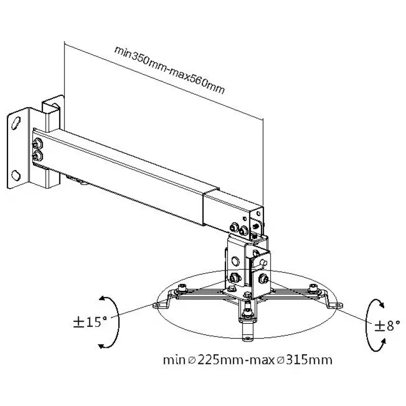 Equip Projektor Decken-Wandhalterung, Schwarz, Wand, 20 kg, Schwarz, Stahl, -8 - 8°, -15 - 15°
